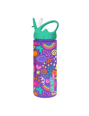 Bouteille à Eau MUST en Plastique avec Paille 500ml Motifs - Réf.585686