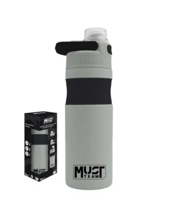 Gourde avec Poignée en Acier Inoxydable Must Team Gris/Noir,500 Ml - Réf.587495